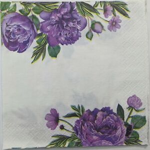 20 Napkins evelien-Roses Purple Vintage Flower Wedding Motif Napkins Lunch
