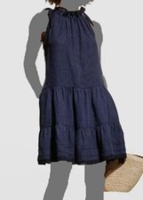 $495 Ulla Johnson Women's Blue Linen Corianne Scoop Neck A-Line Dress Size 4
