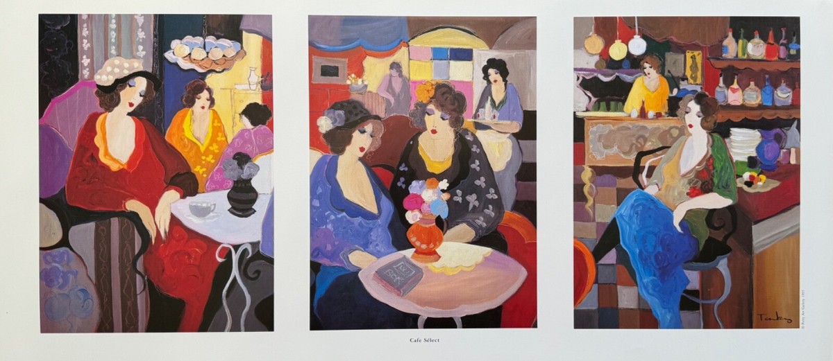Itzchak Tarkay CAFE SELECT Facsimile Signed Triptych Lithograph