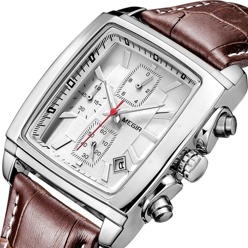 Megir Men's Watch Business Analog Chronograph Luminous Rectangle Quartz Watch
