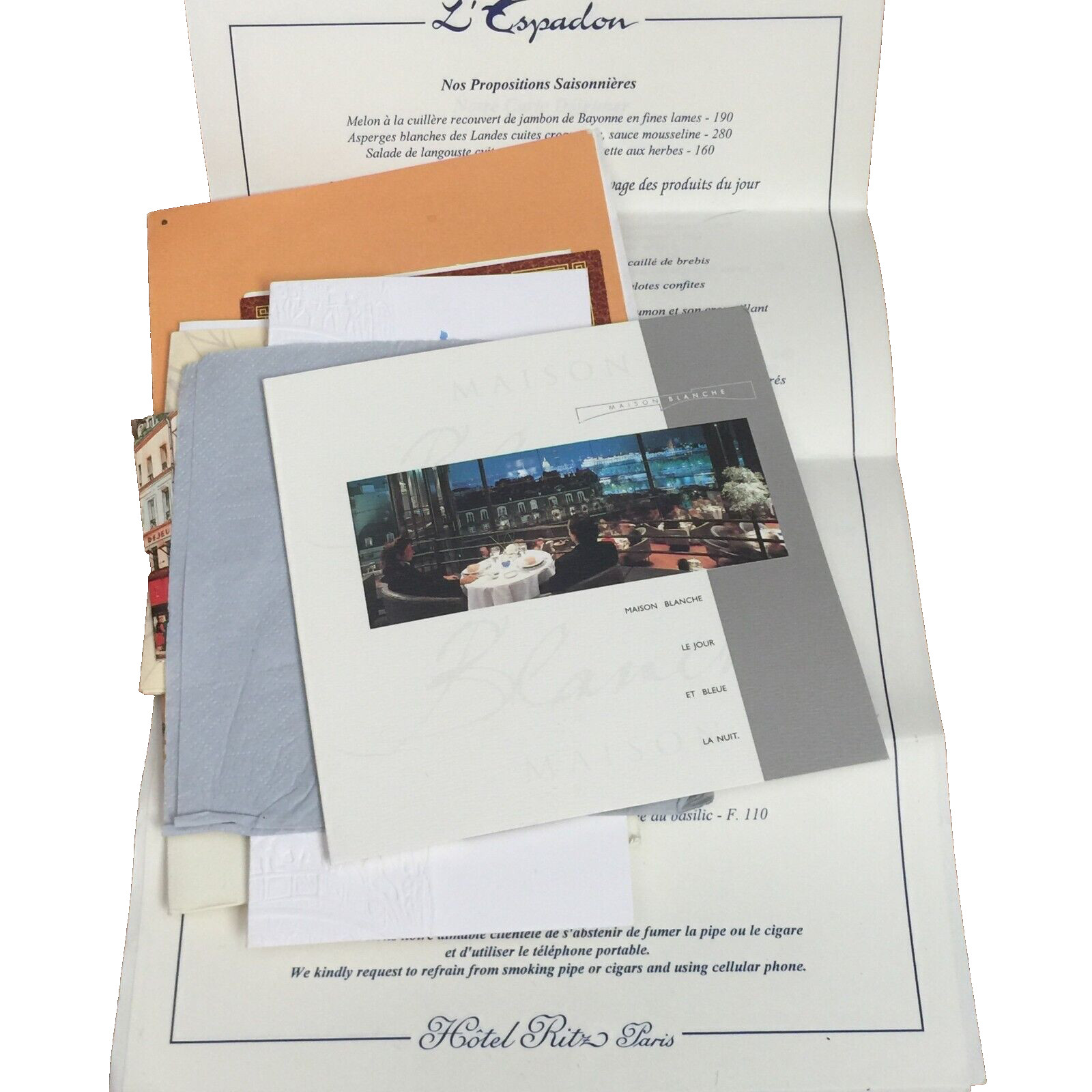 PARIS FRANCE RITZ RESTAURANT BROCHURE MENU RECEIPT TAILLEVENT JULES VERNE 1997