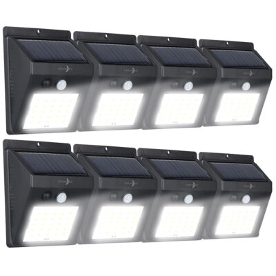 Lunartec 8er-Set Solar-LED-Wandleuchten mit Bewegungsmelder, 100 Lumen, IP44