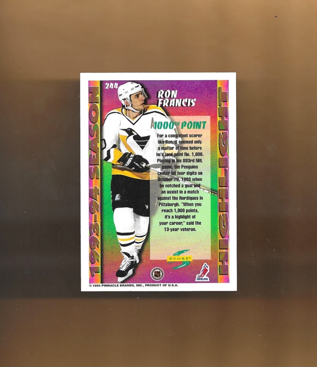 1994-95 Score 1000TH POINT Card # 244 RON FRANCIS PITTSBURGH