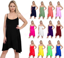 WOMEN LADIES CAMISOLE FLARED SKATER STRAPPY CAMI VEST TOP SWING MINI DRESS UK