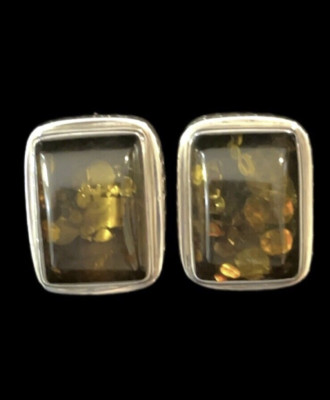 Lori Bonn Green Amber 925 Sterling Silver Clip-On Earrings