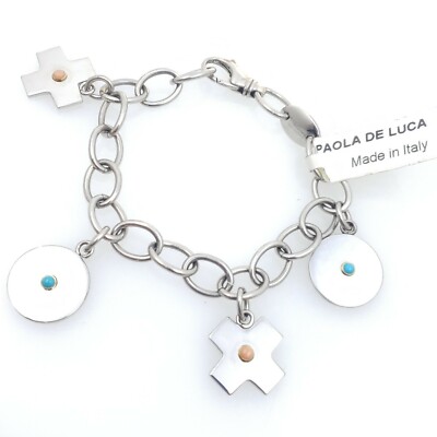 Neu Paola de Luca SS 18k Gold Sterlingsilber Koralle Türkis Bettelarmband