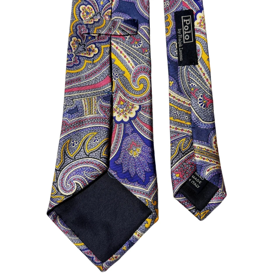 Corbata Polo Ralph Lauren a Rayas Floral Paisley Italia Seda Lino Rosa Verde Azul Foto 3 de 4
