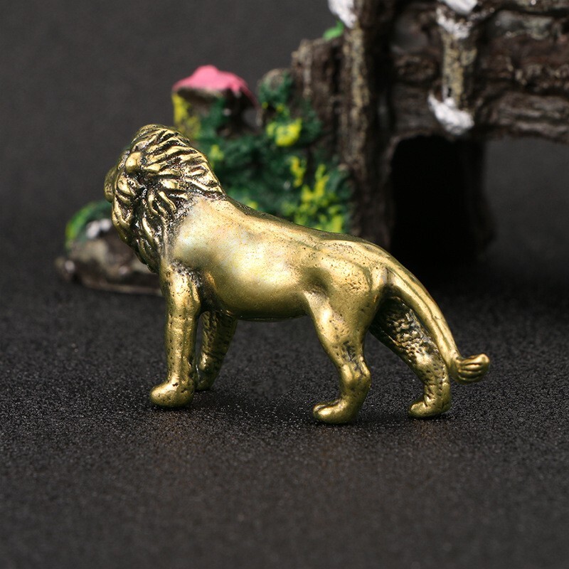 Brass Lion Figurine Small Statue House Office Table Decoration Animal