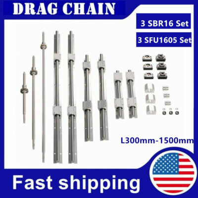 3 SBR16 Linear Rail Set+3 Ball screw SFU1605 L300mm-1500mm +BK/BF12+Coupler Kit