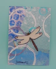 ORIGINAL ART HAND PAINTED WITH COLLAGE & EPHEMERA COLORFUL FLY US BY SUE FURROW