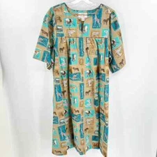 Go Softly Patio Dress Grandma House Animal Zebra Safari Sz M Tan Giraffe Midi  