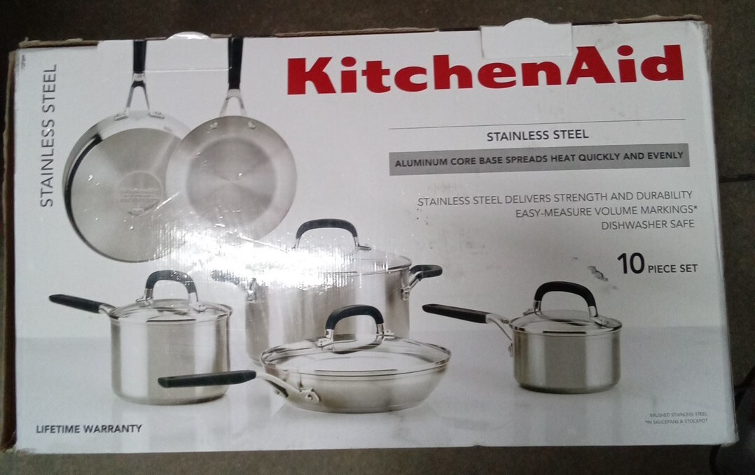 BRAND NEW KitchenAid 10Pc. 5ply Clad Stainless Steel Cookware Set
