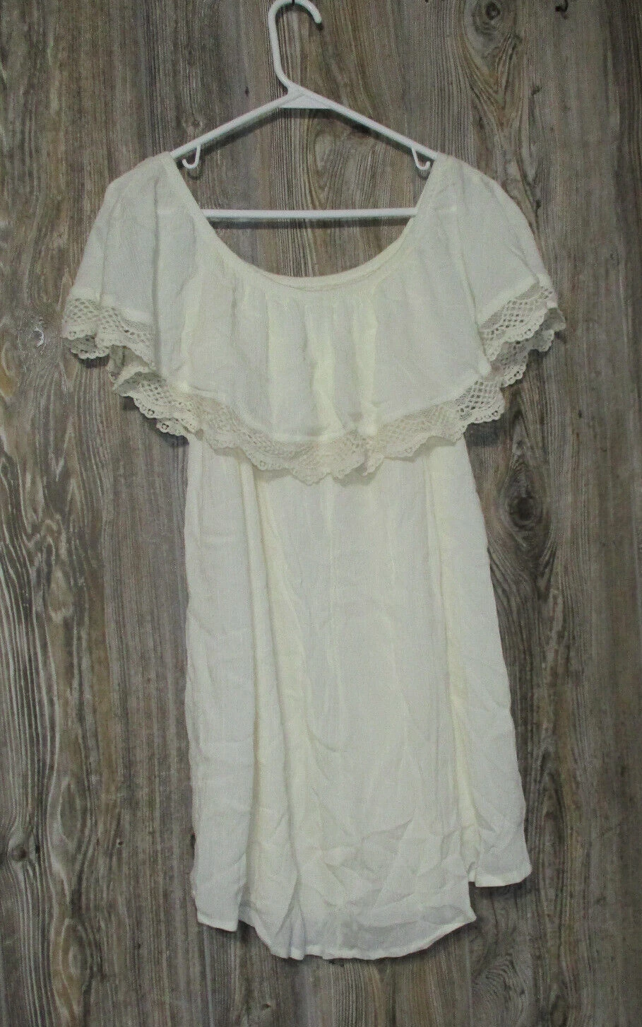 OFF WHITE Abito donna Rue 21 medio bianco sporco pizzo uncinetto spalle scoperte boho coquette