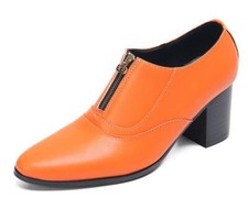 Men's Fashion British Pointy Toe Zipper Dress Shoes Youth Party High Heels Size