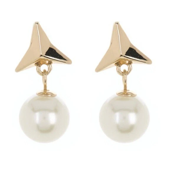 NEW Carolee Nordstrom Gold Tone Triangle Star Large 10mm Pearl