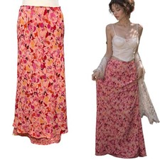 Vtg 90s Y2k Maxi Slip Skirt Womens 12 Floral Romantic Feminine Whimsical Fairy