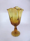 Vtg Fenton Glass Amber Swung Handkerchief Thumbprint Vase 6.25 X 4” Pedestal