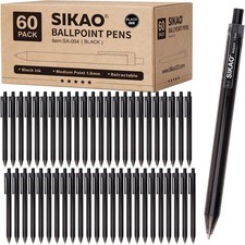 Black Pens Bulk, 60 Pack Retractable Ballpoint Pens, Black Ink 1.0mm Medium Poin