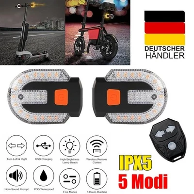 MARKENLOS Fahrrad Blinker LED Bicycle Rear Signal Light mit Fernbedienung 5 Modi USB IPX5