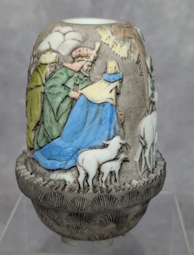 Vintage Fenton BIRTH OF A SAVIOR Jesus Nativity Christmas Fairy Lamp Clevenger
