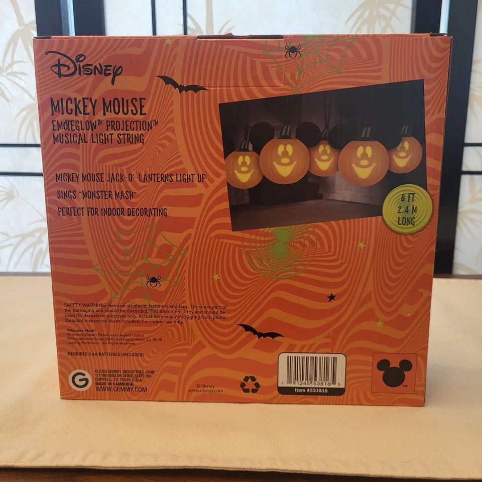 HTF Disney Halloween Mickey Moving Projection Pumpkin String Lights Monster Mash - Image 4 of 4