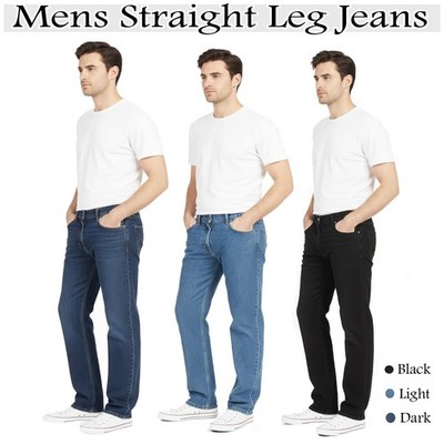 Mens Jeans Straight Leg Regular Fit Heavy Denim Trouser Pants All