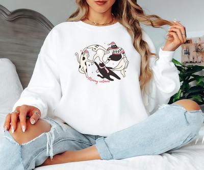 Merry Catmas Damen Weihnachten Sweatshirt Katzenliebhaber Urlaub Damen Pullover