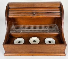 Antico organizer scrivania calamaio vittoriano edoardiano legno roll top 3