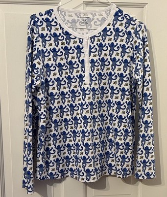 Roller Rabbit Blue Monkey Pajama Top Size Extra Small XS Women's