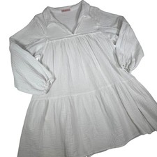 Ces Femme White Cotton Gauze Tiered Babydoll Tunic Dress Cover-Up Size S