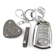 Key Fob Cover with Diamond Keychain Compatible with Cadillac Car Key Black