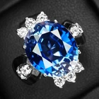 LUXURIOUS ROYAL BLUE SAPPHIRE 9.30CT 925 STERLING SILVER WHITE GOLD RINGS SIZE 7