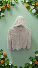 Women's White Hooded Chevron Jacket Full Zip Pockets Soft Short Winter Casual