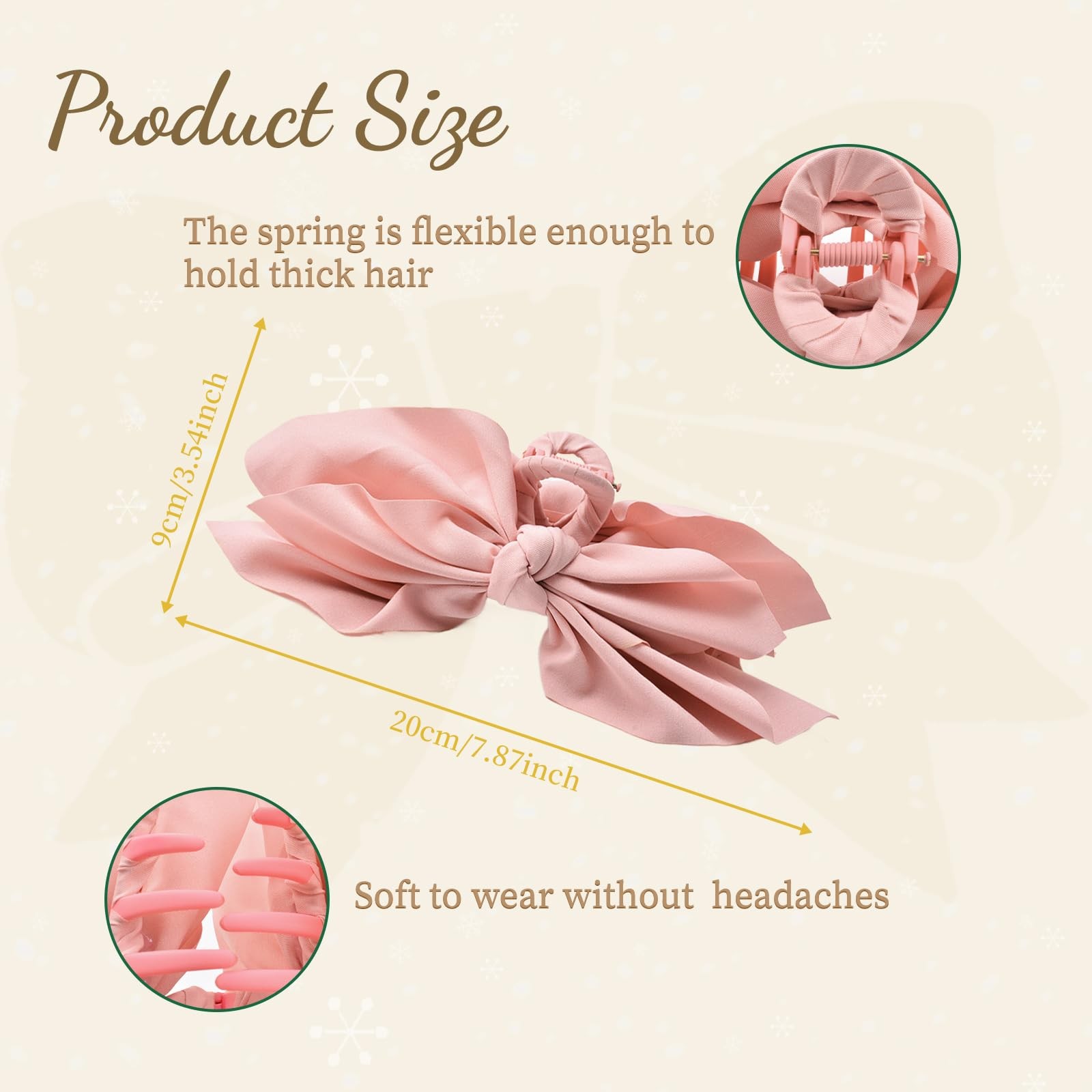 Hadutrek Bow Claw Arch Clips 3PCS Large Hair Bows Black White Pink for Women