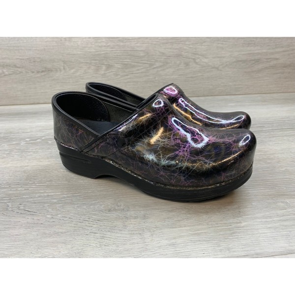 Dansko Women's Professional Clogs Patent Leather 7 Black Scribble Comfort Shoes