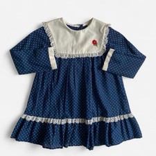 Vintage Girls Navy Polka Dot Floral Dress