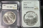 2006 NGC MS69 Silver Eagle + 1922 Peace Dollar MS62 ICG BU Silver Lot
