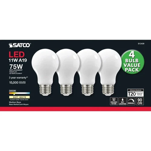 11 Watt A19 LED - 75W Replacement - Soft White - Medium base - 3000K - 120V - 4- - Picture 4 of 7