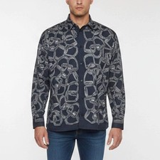 Hermes Blue Quincaillerie Equestre Print Cotton Shirt M