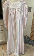 Vnt Christian Dior Lingerie Pink Satin Nightgown Lace Yoke Puff Sleeve Maxi Sz L