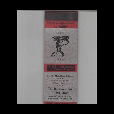 Matchbook Cover The Buckhorn Bar Laramie, WY