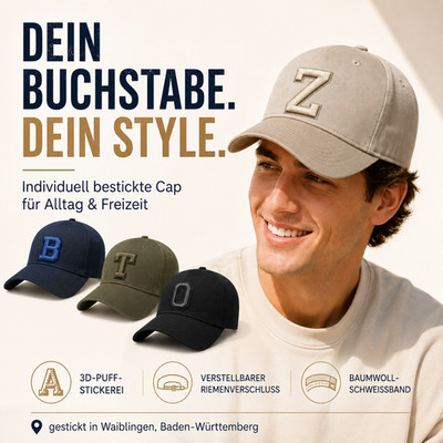 Personalisierte 3D Initialen Cap Buchstaben Kappe bestickt Damen Herren One Size