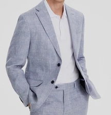 Tommy Hilfiger Men's Blue Linen Modern-Fit Suit Separate Jacket Size 46R