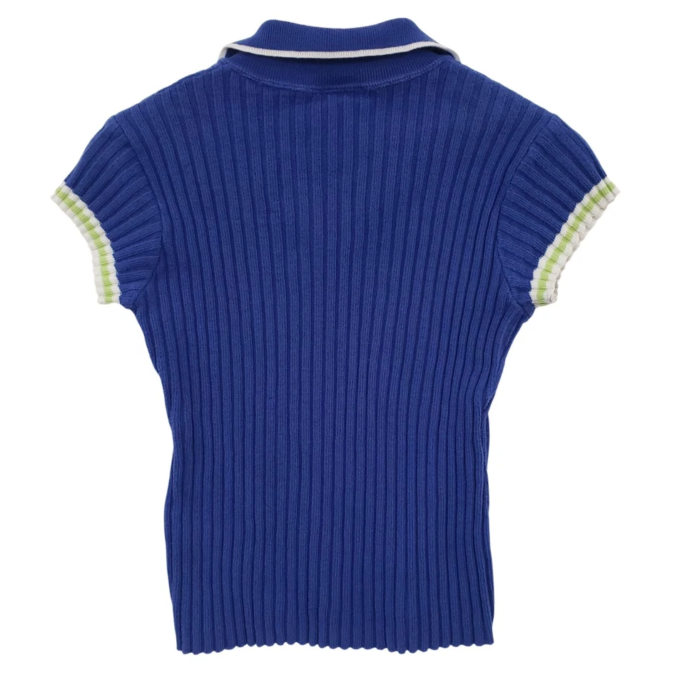 Camisa Polo Tejida Acanalada Para Llevar Vintage Años 90 Grande Azul Preppy Tenis Indie Sleaze Foto 2 de 4