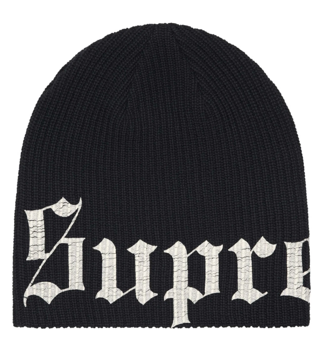 Supreme SS25 ancien bonnet coton imprimé anglais logo noir taille unique neuf