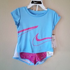 Nike Shorts Set 24M Girls Blue Pink Logo Swoosh Mesh Leg Inserts