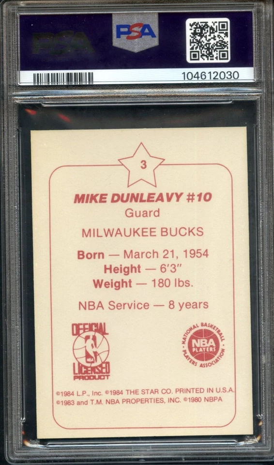 1984 Star Arena Dallas Mavericks #3 Mike Dunleavy PSA 8 Rare Low Pop 1 2030 - Image 2 of 2