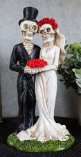Ebros Day of The Dead Skeleton Bride and Groom With Rose Flower Bouquet Figurine
