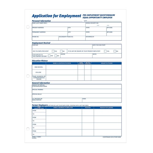 TOPS Employee Application Form 8 3/8 x 11 50/Pad 2/Pack eBay