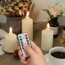 3PCS Set Flickering Flameless LED Pillar Candles with Timer Remote Home Decor